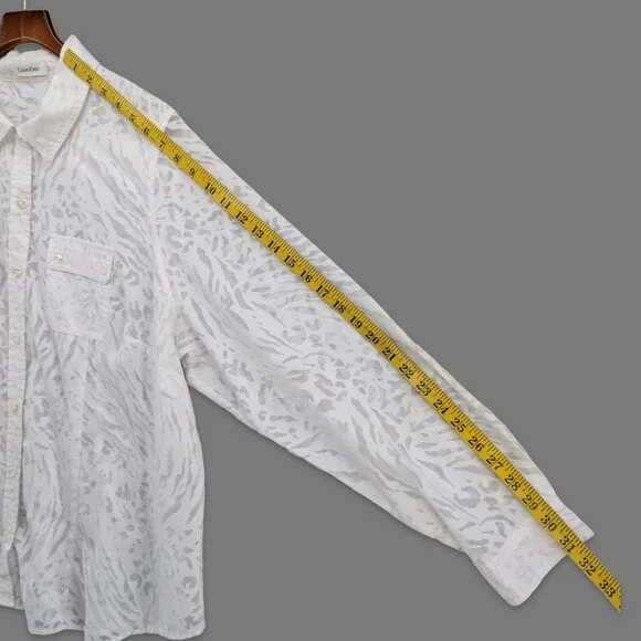 Calvin Klein Button Down Shirt Womens White Textured Sheer Pockets Size 2X - Picture 6 of 7